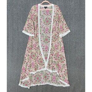 Torrid Kimono 00 Womens M/L Pink Floral Sheer Chiffon Cottagecore Boho Duster